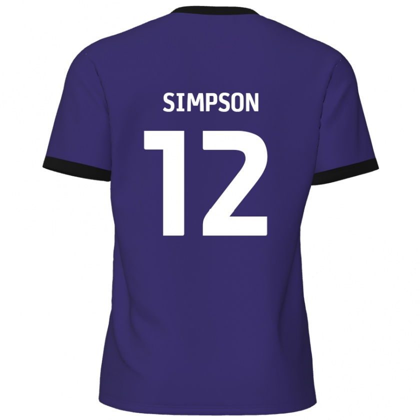 Kandiny Gyermek Tyreece Simpson #12 Lila Idegenbeli Jersey 2024/25 Mez Póló Ing