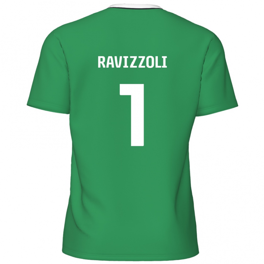 Kandiny Gyermek Franco Ravizzoli #1 Zöld Fehér Csíkok Idegenbeli Jersey 2024/25 Mez Póló Ing