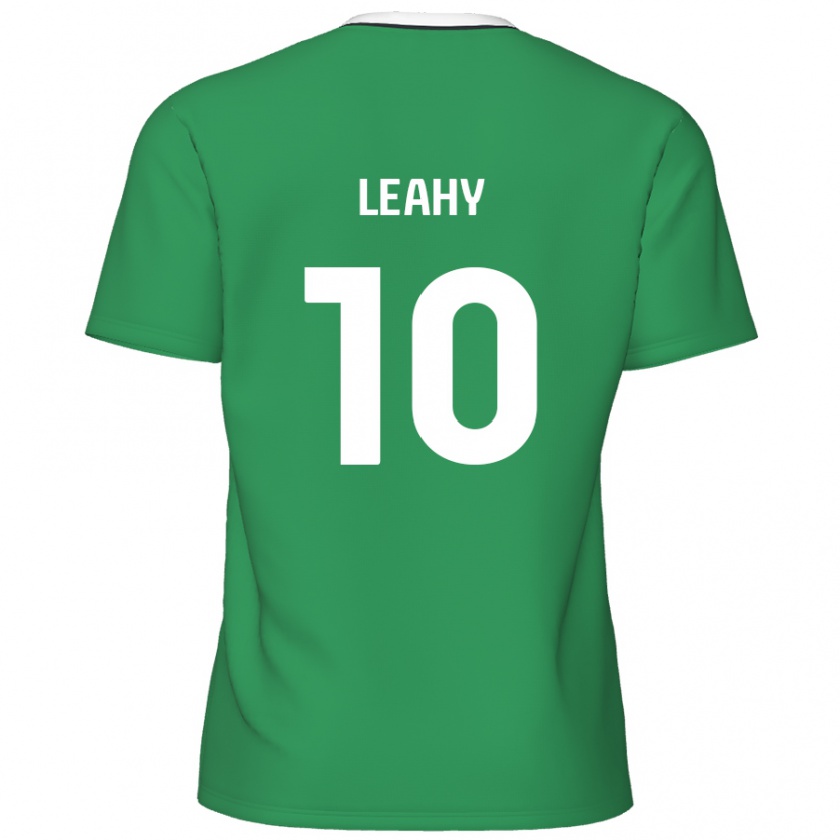 Kandiny Gyermek Luke Leahy #10 Zöld Fehér Csíkok Idegenbeli Jersey 2024/25 Mez Póló Ing