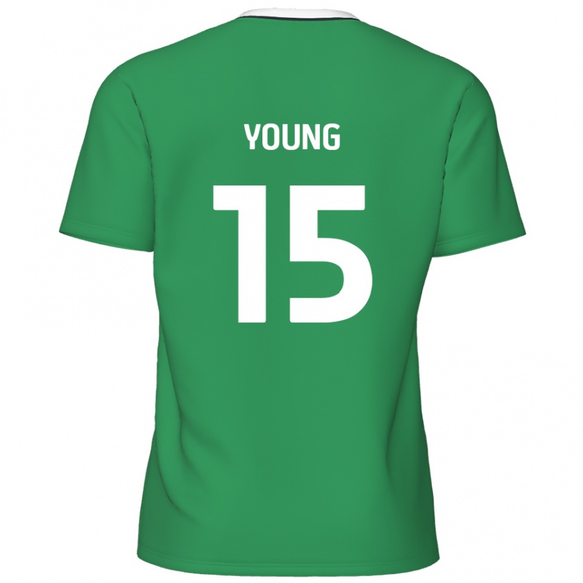 Kandiny Gyermek Jack Young #15 Zöld Fehér Csíkok Idegenbeli Jersey 2024/25 Mez Póló Ing