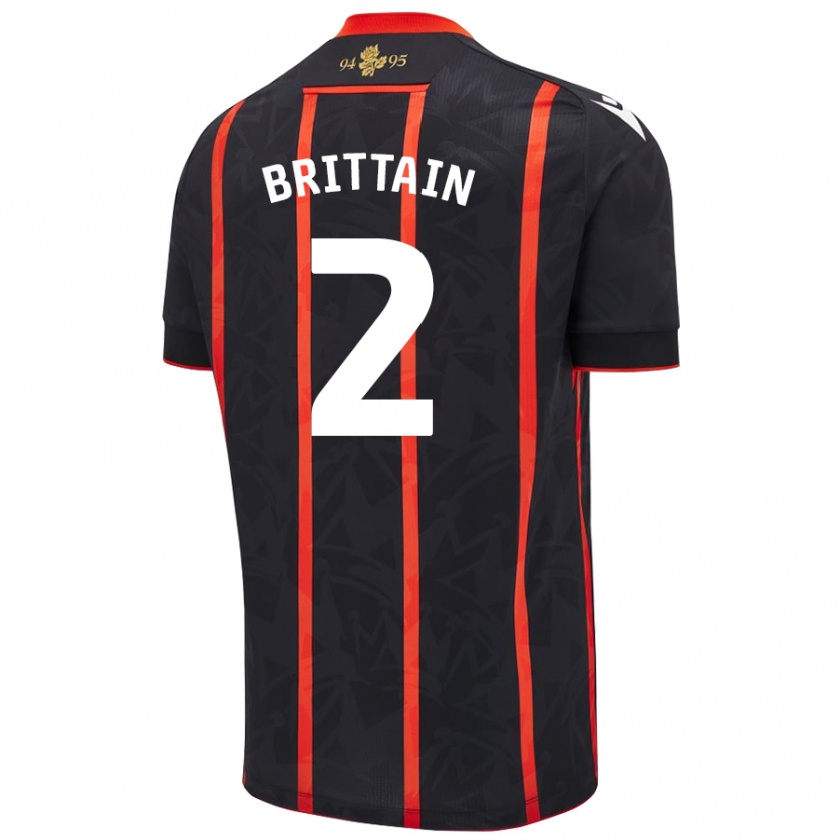 Kandiny Gyermek Callum Brittain #2 Fekete Piros Idegenbeli Jersey 2024/25 Mez Póló Ing