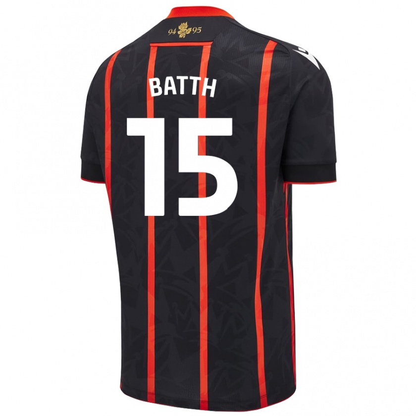 Kandiny Gyermek Danny Batth #15 Fekete Piros Idegenbeli Jersey 2024/25 Mez Póló Ing