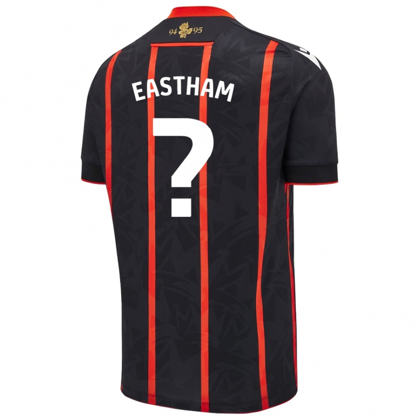 Kandiny Gyermek Jordan Eastham #0 Fekete Piros Idegenbeli Jersey 2024/25 Mez Póló Ing