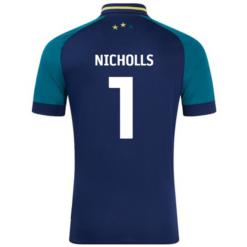 Kandiny Gyermek Lee Nicholls #1 Navy Sötétzöld Idegenbeli Jersey 2024/25 Mez Póló Ing