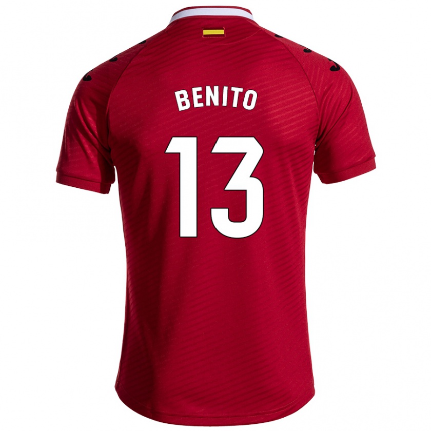 Kandiny Gyermek Jorge Benito #13 Sötét Vörös Idegenbeli Jersey 2024/25 Mez Póló Ing