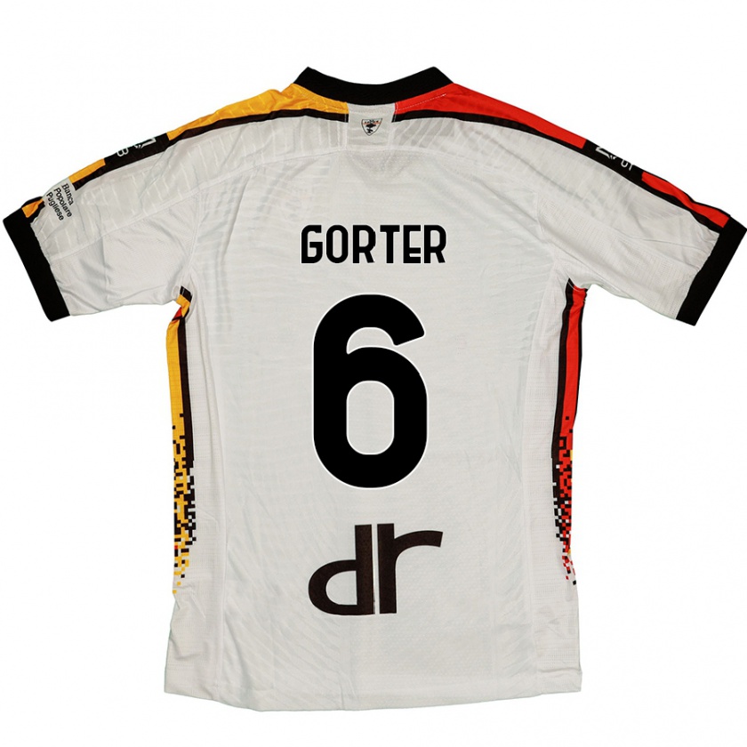 Kandiny Gyermek Olaf Gorter #6 Fehér Fekete Idegenbeli Jersey 2024/25 Mez Póló Ing