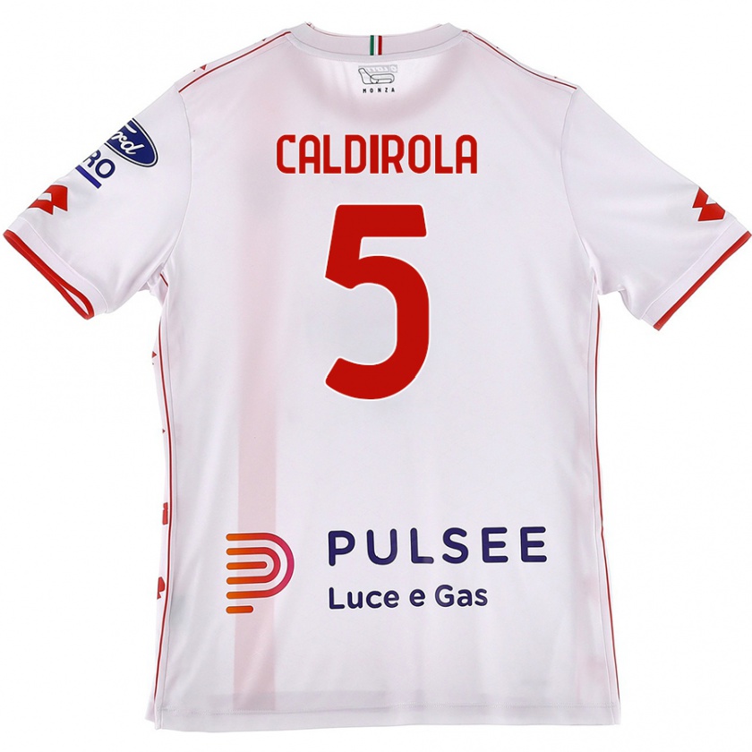 Kandiny Gyermek Luca Caldirola #5 Fehér Piros Idegenbeli Jersey 2024/25 Mez Póló Ing