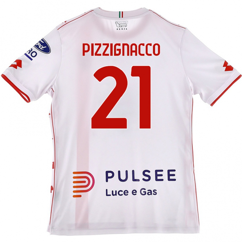 Kandiny Gyermek Semuel Pizzignacco #21 Fehér Piros Idegenbeli Jersey 2024/25 Mez Póló Ing