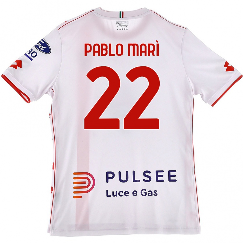 Kandiny Gyermek Pablo Marí #22 Fehér Piros Idegenbeli Jersey 2024/25 Mez Póló Ing