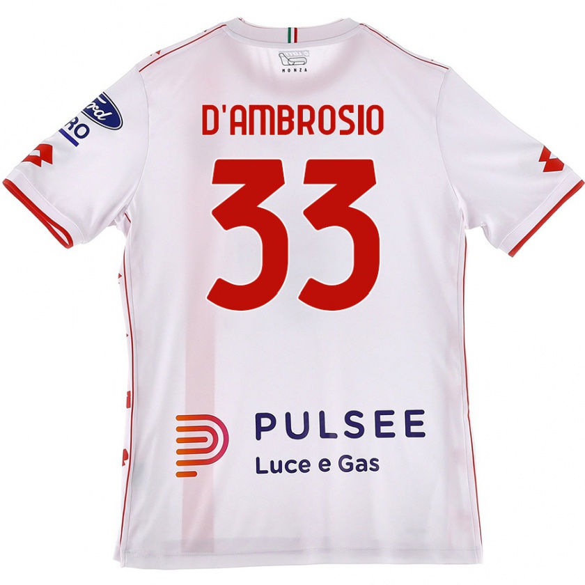 Kandiny Gyermek Danilo D'ambrosio #33 Fehér Piros Idegenbeli Jersey 2024/25 Mez Póló Ing