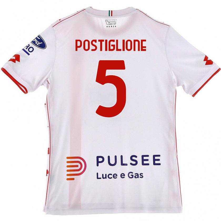 Kandiny Gyermek Nicolò Postiglione #5 Fehér Piros Idegenbeli Jersey 2024/25 Mez Póló Ing