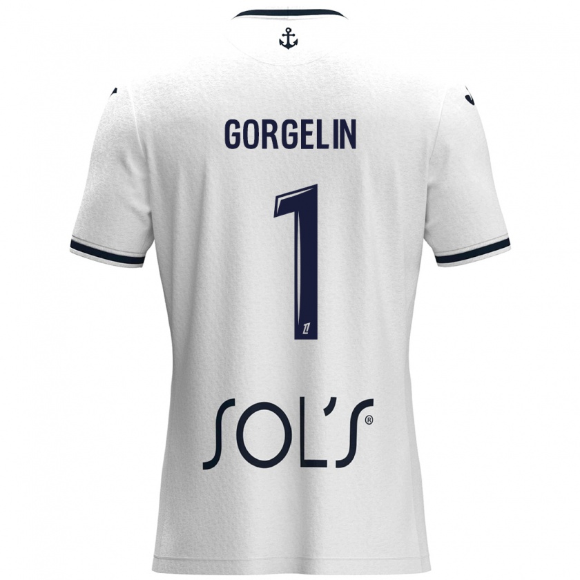 Kandiny Gyermek Mathieu Gorgelin #1 Fehér Sötétkék Idegenbeli Jersey 2024/25 Mez Póló Ing