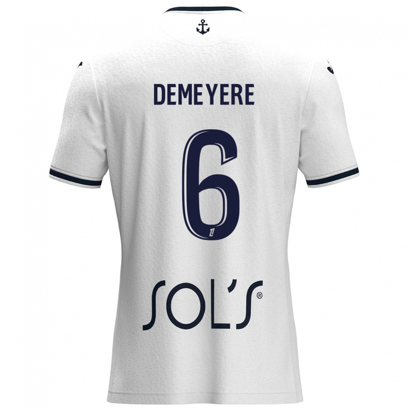 Kandiny Gyermek Silke Demeyere #6 Fehér Sötétkék Idegenbeli Jersey 2024/25 Mez Póló Ing