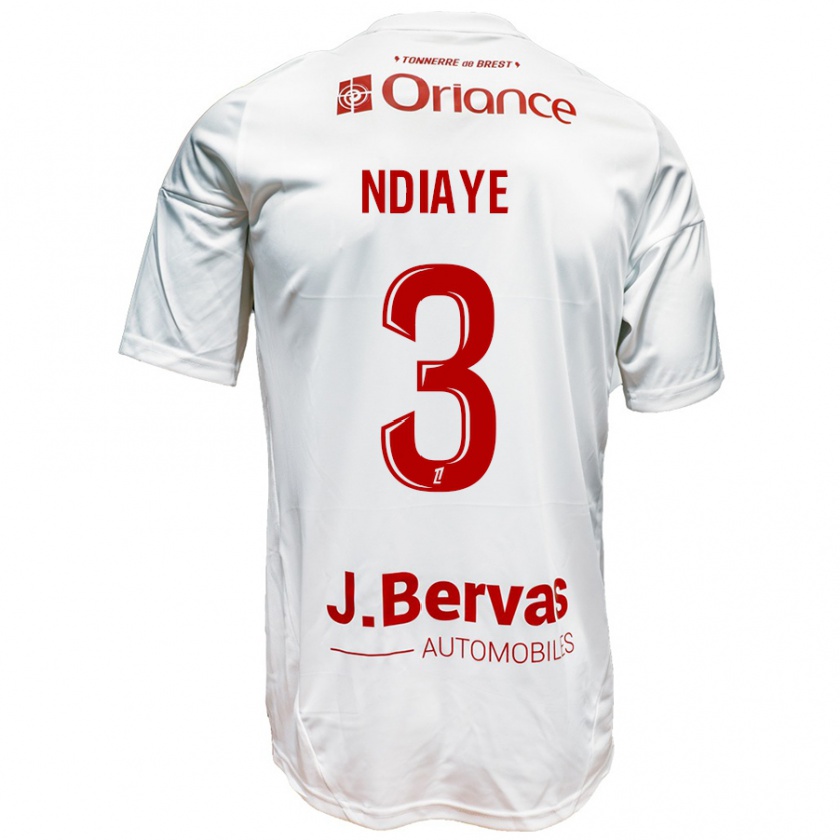 Kandiny Gyermek Abdoulaye Ndiaye #3 Fehér Piros Idegenbeli Jersey 2024/25 Mez Póló Ing