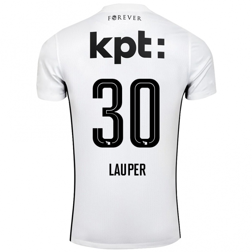 Kandiny Gyermek Sandro Lauper #30 Fehér Fekete Idegenbeli Jersey 2024/25 Mez Póló Ing