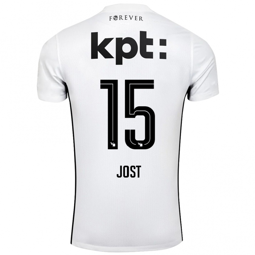 Kandiny Gyermek Tristan Jost #15 Fehér Fekete Idegenbeli Jersey 2024/25 Mez Póló Ing