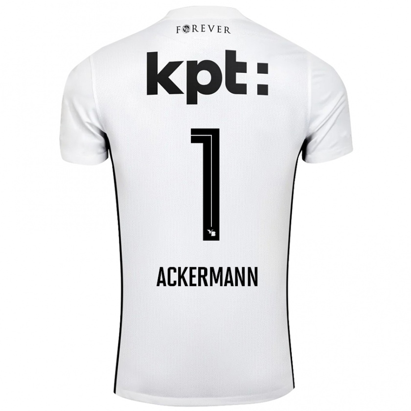 Kandiny Gyermek Jara Ackermann #1 Fehér Fekete Idegenbeli Jersey 2024/25 Mez Póló Ing