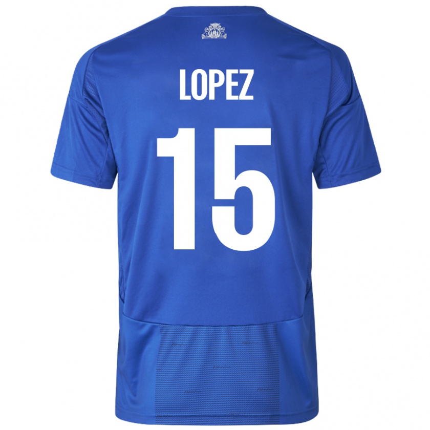 Kandiny Gyermek Marcos López #15 Fehér Kék Idegenbeli Jersey 2024/25 Mez Póló Ing