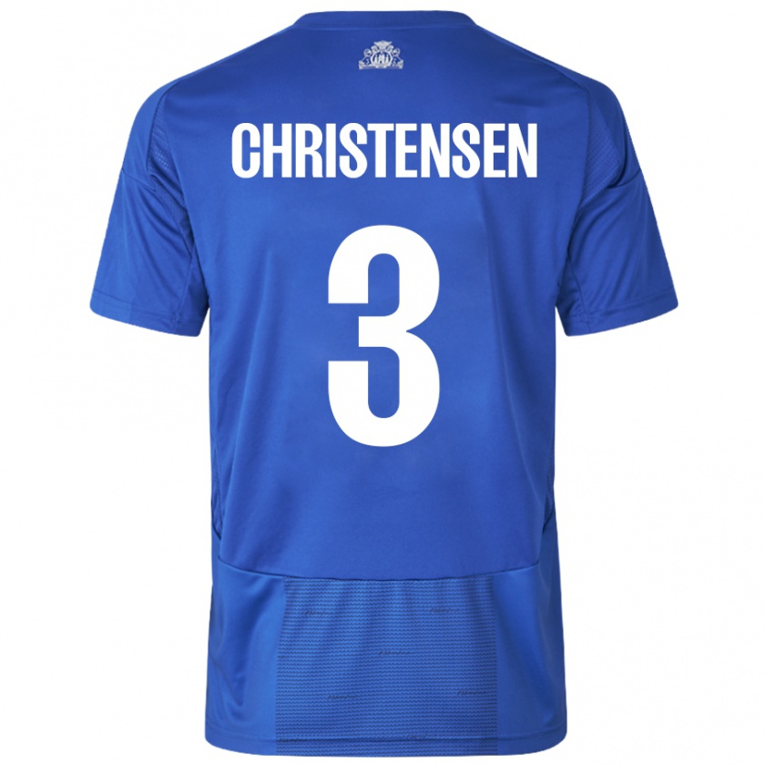 Kandiny Gyermek Sebastian Christensen #3 Fehér Kék Idegenbeli Jersey 2024/25 Mez Póló Ing