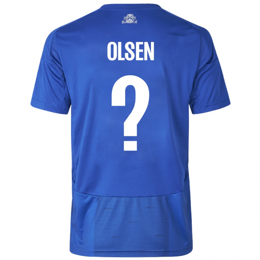 Kandiny Gyermek Gunnar Olsen #0 Fehér Kék Idegenbeli Jersey 2024/25 Mez Póló Ing