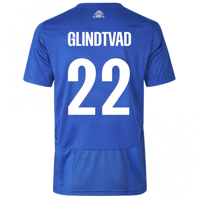 Kandiny Gyermek William Glindtvad #22 Fehér Kék Idegenbeli Jersey 2024/25 Mez Póló Ing