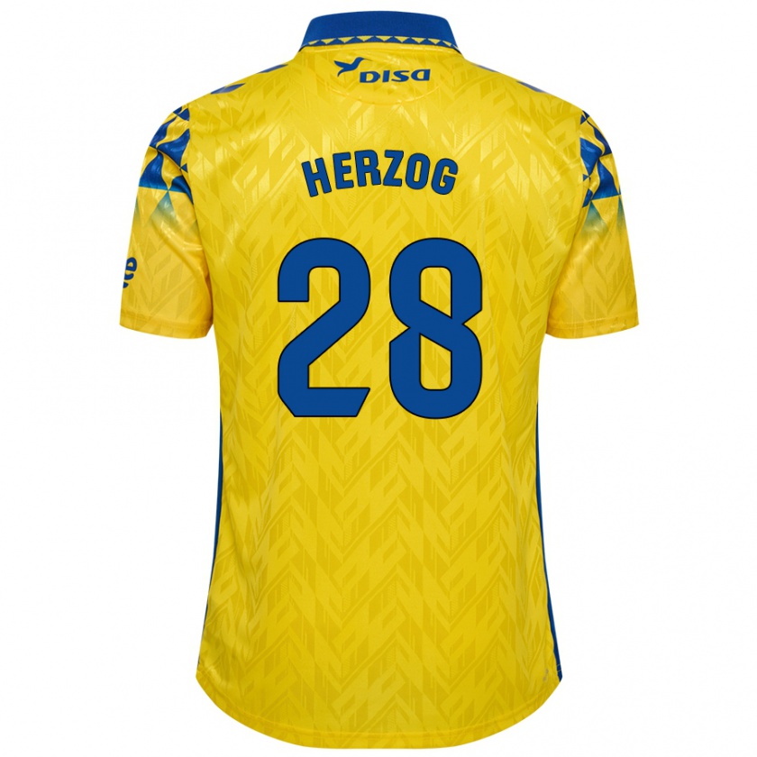 Kandiny Férfi Juanma Herzog #28 Sárga Kék Hazai Jersey 2024/25 Mez Póló Ing