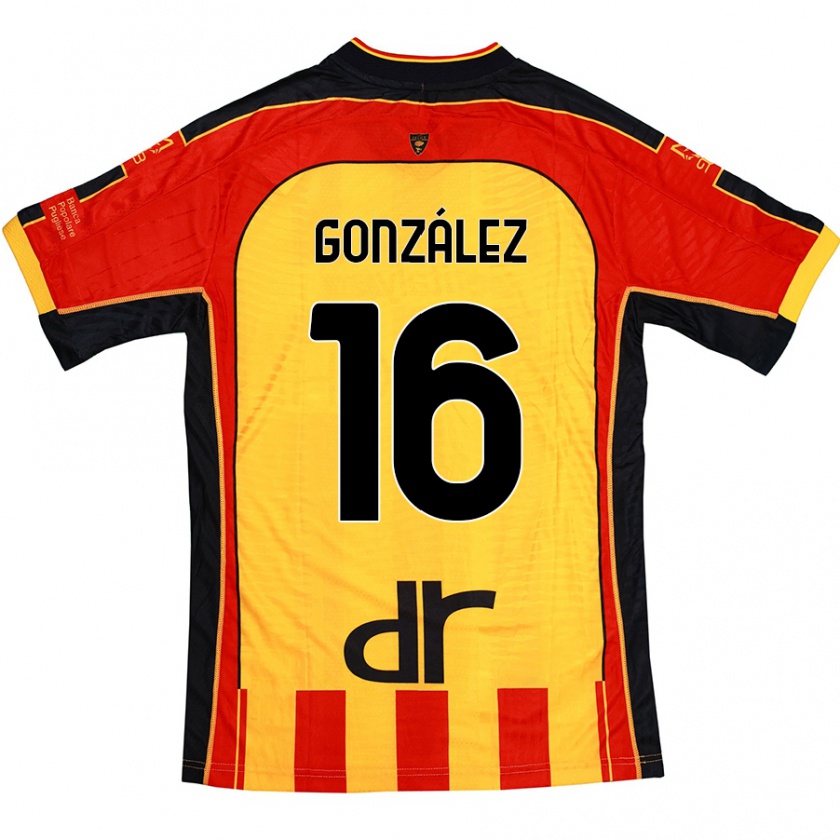 Kandiny Férfi Joan González #16 Sárga Piros Hazai Jersey 2024/25 Mez Póló Ing