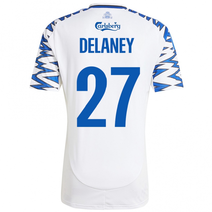 Kandiny Férfi Thomas Delaney #27 Fehér Ég Kék Hazai Jersey 2024/25 Mez Póló Ing