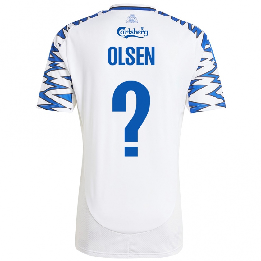 Kandiny Férfi Gunnar Olsen #0 Fehér Ég Kék Hazai Jersey 2024/25 Mez Póló Ing