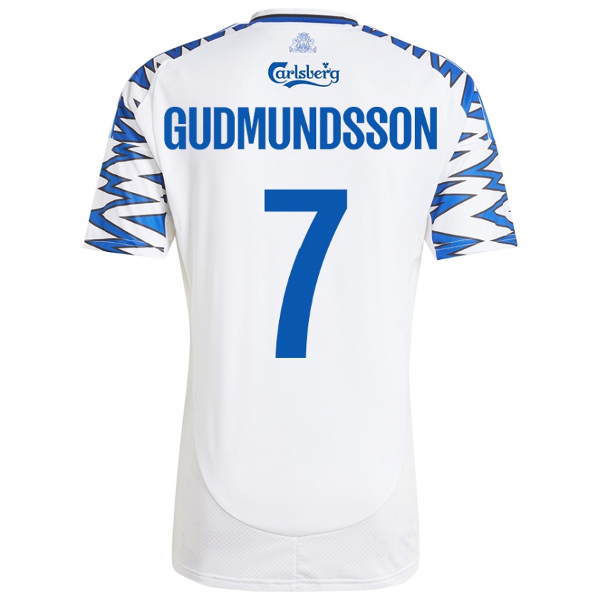 Kandiny Férfi Galdur Gudmundsson #7 Fehér Ég Kék Hazai Jersey 2024/25 Mez Póló Ing