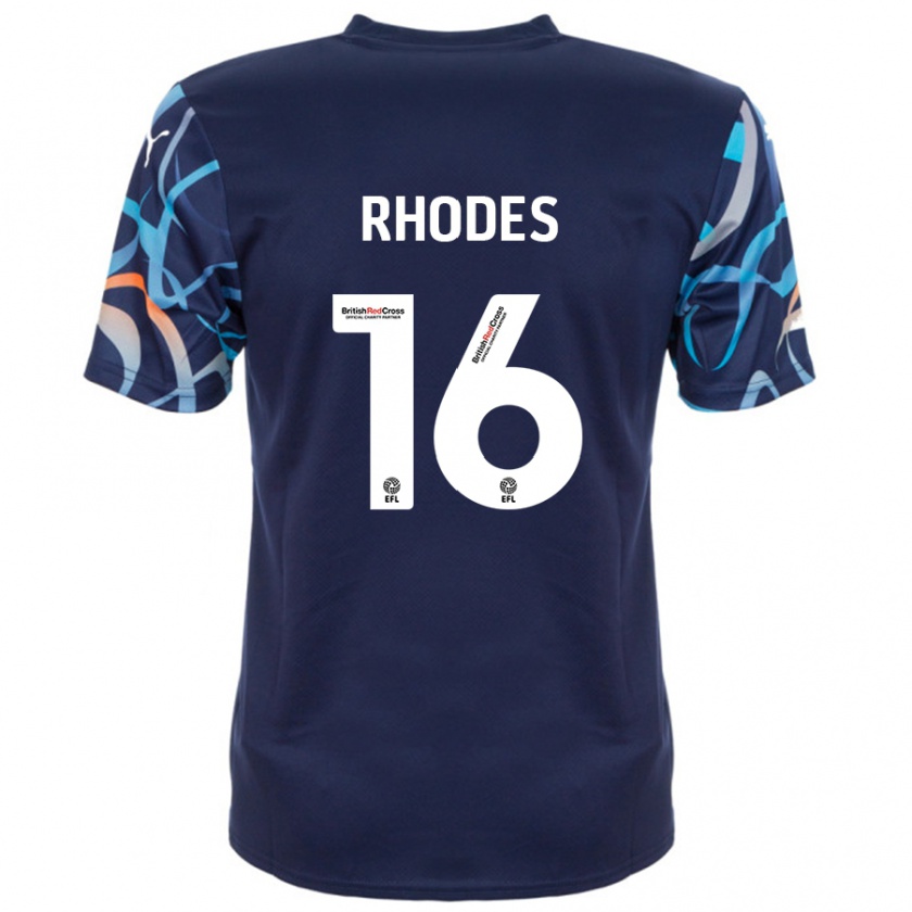 Kandiny Férfi Jordan Rhodes #16 Sötétkék Idegenbeli Jersey 2024/25 Mez Póló Ing