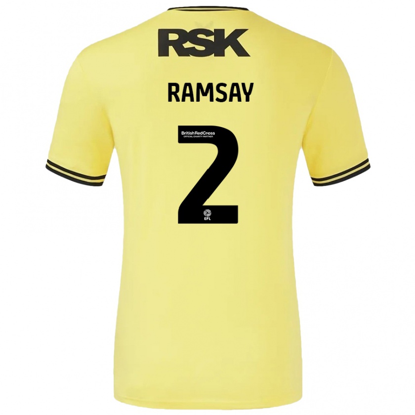 Kandiny Férfi Kayne Ramsay #2 Sárga Fekete Idegenbeli Jersey 2024/25 Mez Póló Ing