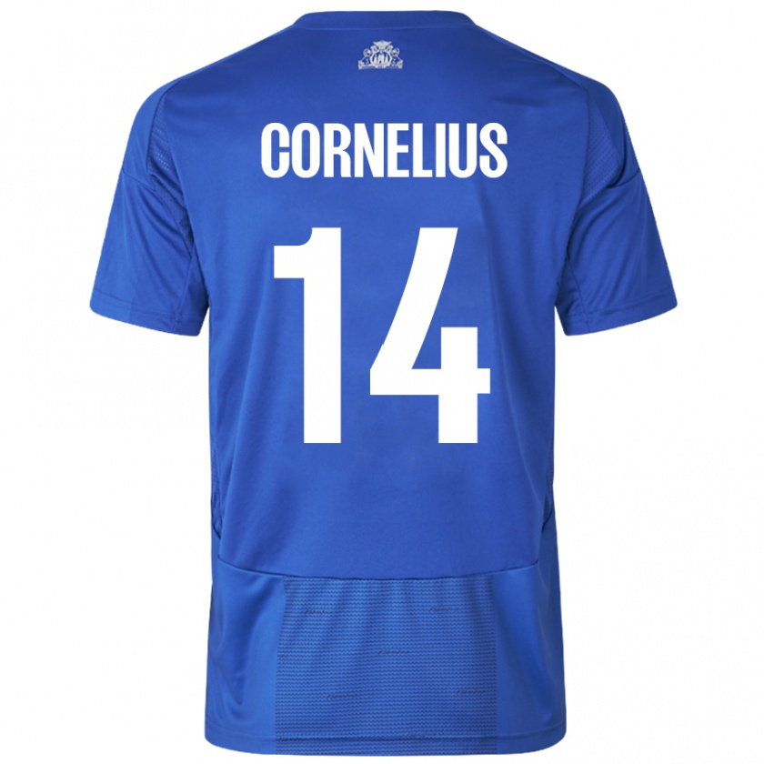 Kandiny Férfi Andreas Cornelius #14 Fehér Kék Idegenbeli Jersey 2024/25 Mez Póló Ing