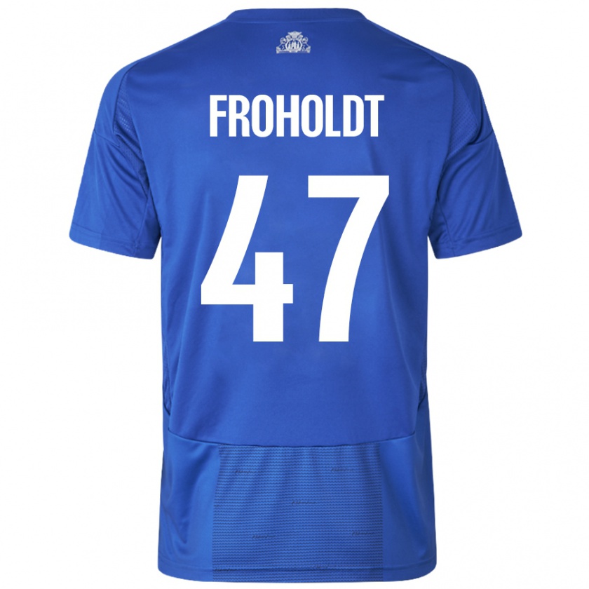 Kandiny Férfi Victor Froholdt #47 Fehér Kék Idegenbeli Jersey 2024/25 Mez Póló Ing