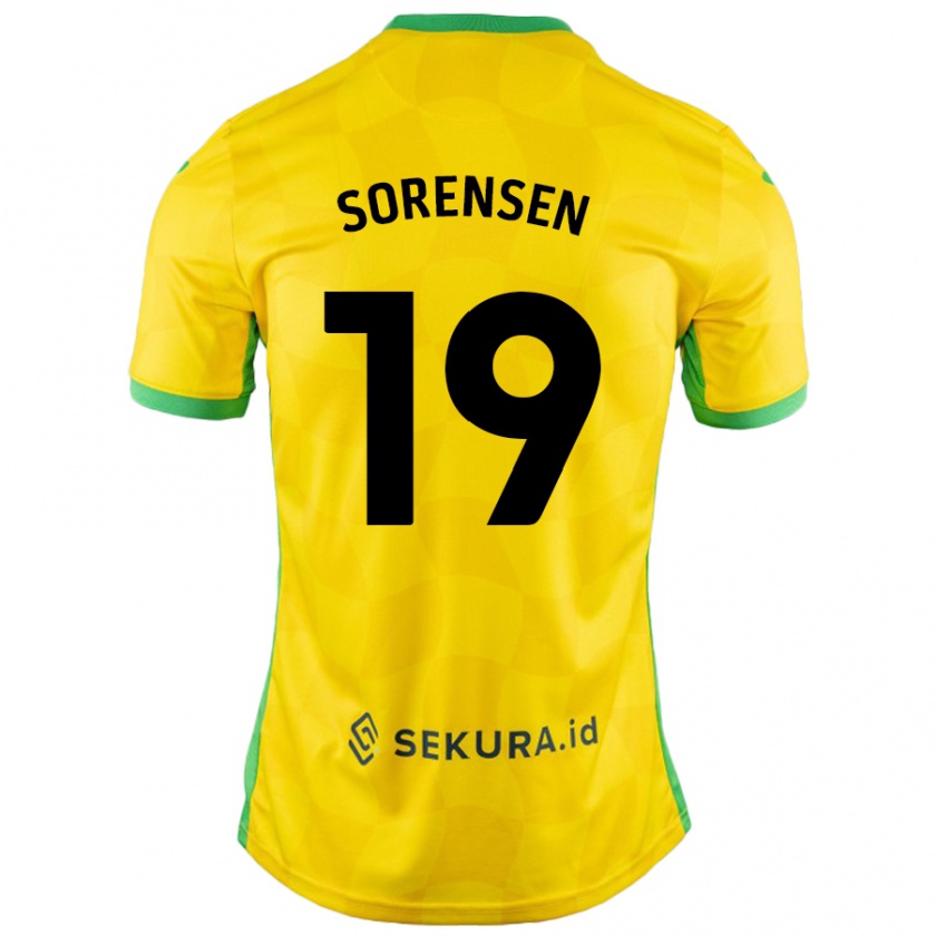 Kandiny Női Jacob Lungi Sørensen #19 Sárga Zöld Hazai Jersey 2024/25 Mez Póló Ing