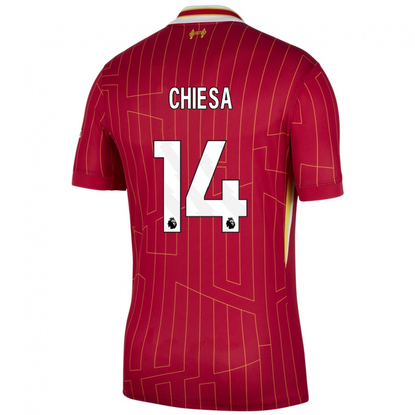 Kandiny Gyermek Federico Chiesa #14 Piros Sárga Fehér Hazai Jersey 2024/25 Mez Póló Ing