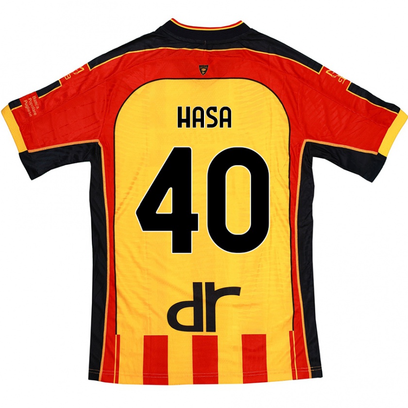 Kandiny Gyermek Luis Hasa #40 Sárga Piros Hazai Jersey 2024/25 Mez Póló Ing