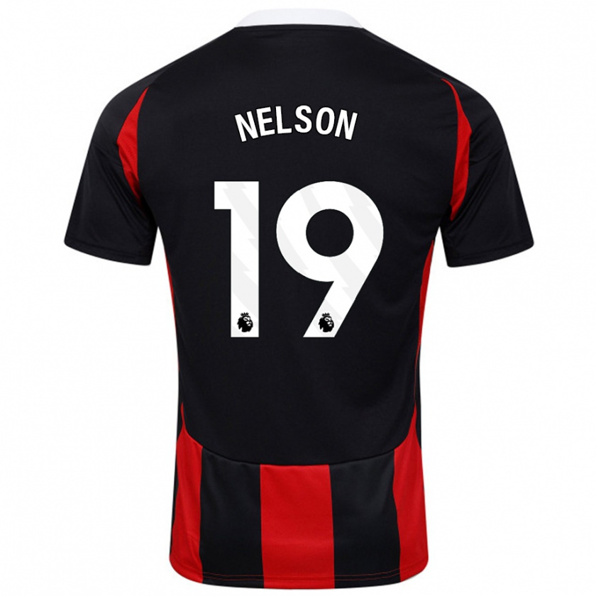 Kandiny Gyermek Reiss Nelson #19 Fekete Piros Idegenbeli Jersey 2024/25 Mez Póló Ing