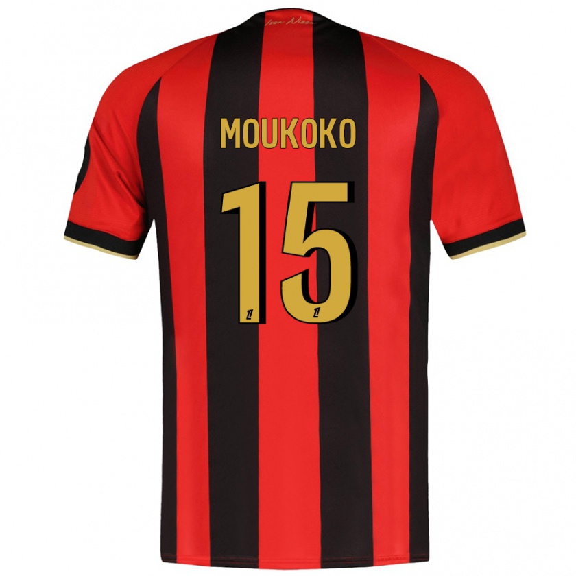 Kandiny Gyermek Youssoufa Moukoko #15 Piros Fekete Hazai Jersey 2024/25 Mez Póló Ing