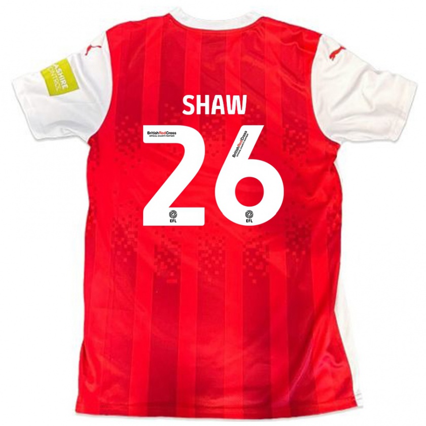 Kandiny Gyermek Liam Shaw #26 Piros Fehér Hazai Jersey 2024/25 Mez Póló Ing