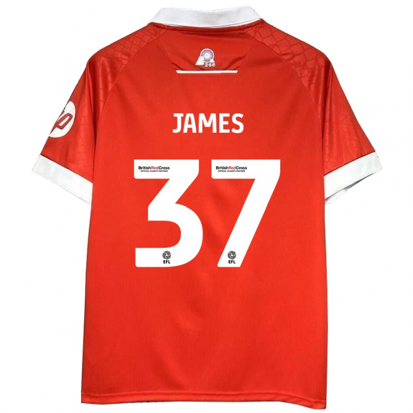 Kandiny Gyermek Matty James #37 Piros Fehér Hazai Jersey 2024/25 Mez Póló Ing