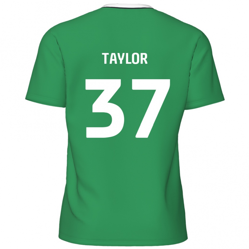 Kandiny Gyermek Caleb Taylor #37 Zöld Fehér Csíkok Idegenbeli Jersey 2024/25 Mez Póló Ing