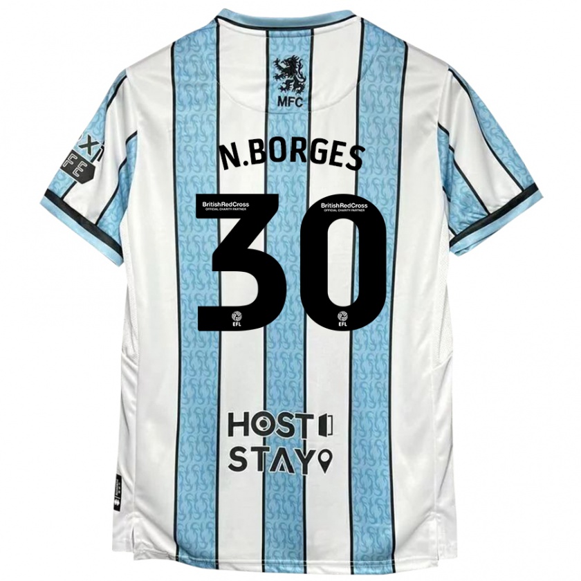 Kandiny Gyermek Neto Borges #30 Fehér Kék Idegenbeli Jersey 2024/25 Mez Póló Ing