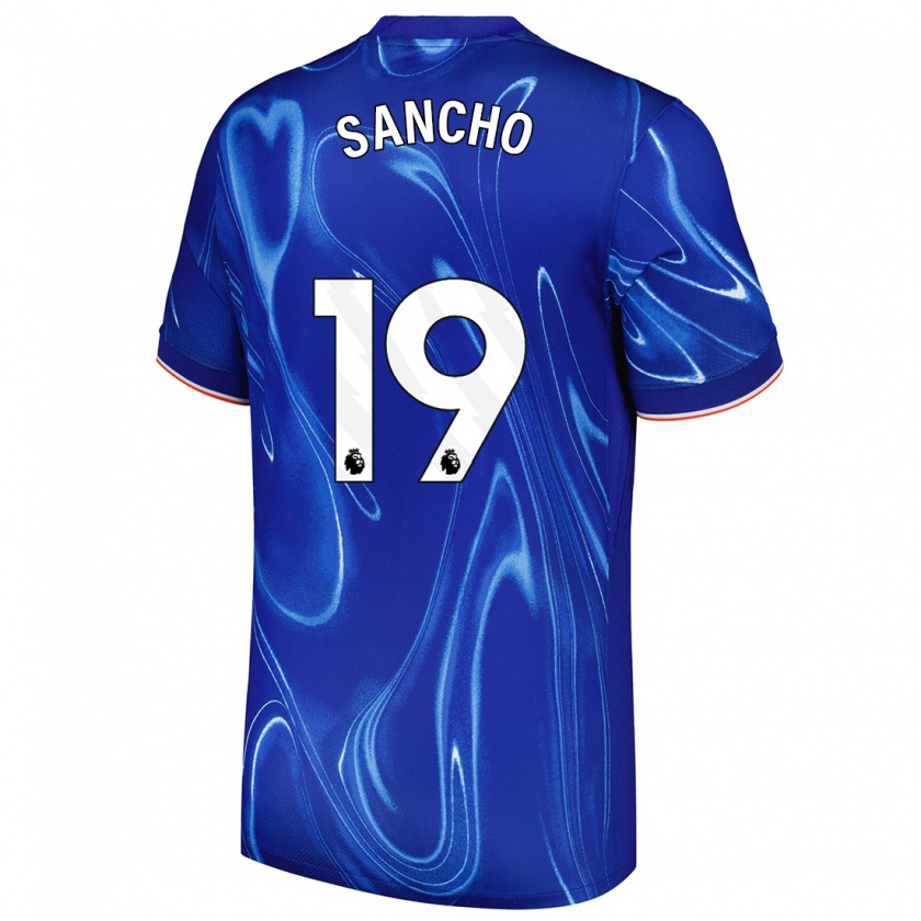 Kandiny Férfi Jadon Sancho #19 Kék Fehér Hazai Jersey 2024/25 Mez Póló Ing