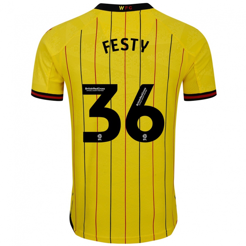 Kandiny Férfi Festy Ebosele #36 Sárga Fekete Hazai Jersey 2024/25 Mez Póló Ing