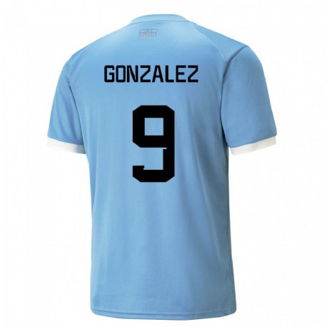 Kandiny Gyermek Uruguayi Pamela Gonzalez #9 Kék Hazai Jersey 22-24 Mez Póló Ing