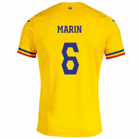 Kandiny Gyermek Románia Marius Marin #6 Sárga Hazai Jersey 24-26 Mez Póló Ing