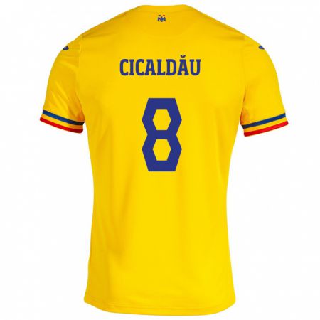 Kandiny Gyermek Románia Alexandru Cicâldău #8 Sárga Hazai Jersey 24-26 Mez Póló Ing