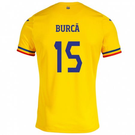 Kandiny Gyermek Románia Andrei Burcă #15 Sárga Hazai Jersey 24-26 Mez Póló Ing