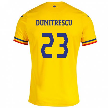 Kandiny Gyermek Románia Andres Dumitrescu #23 Sárga Hazai Jersey 24-26 Mez Póló Ing